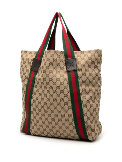 Pre-owned Gucci 2000-2015 Gg Canvas Web Tote Bag In Brown