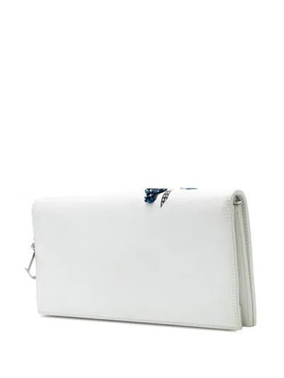 Pre-owned Dior 2015 Leather Patch Embellished Clutch On Chain Crossbody Bag In White