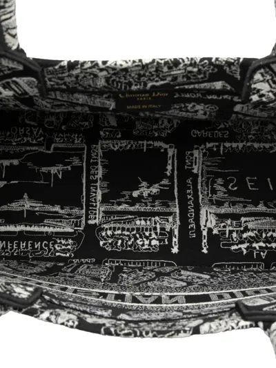 Pre-owned Dior 2023 Medium Canvas Embroidered Plan De Paris Book Tote Bag In Black