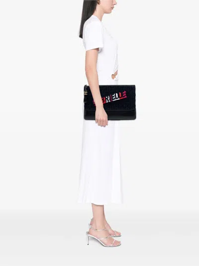 Pre-owned Chanel 2017-2018 Large Tweed And Calfskin Embroidered Gabrielle O Case Clutch Bag In Blue