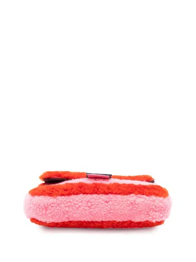 Pre-owned Fendi 2010-2025 Micro Bicolor Shearling Baguette Satchel In Pink