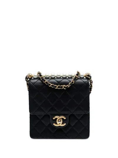 Pre-owned Chanel 2019 Small Lambskin Chic Pearls Flap Crossbody Bag In Black
