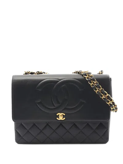 Pre-owned Chanel 1997-1999 Cc Lambskin Maxi Flap Single Flap Shoulder Bag In Black