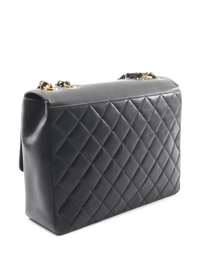 Pre-owned Chanel 1997-1999 Cc Lambskin Maxi Flap Single Flap Shoulder Bag In Black