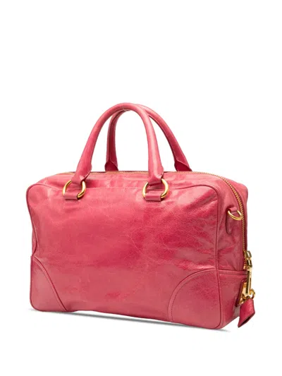 Pre-owned Prada 2000-2012 Vitello Shine Bauletto Satchel In Pink