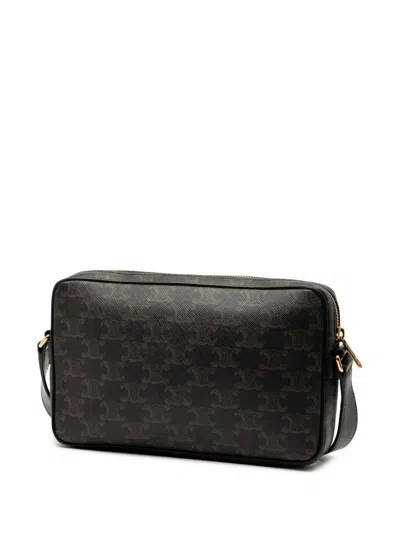 Pre-owned Celine 2023 Medium Triomphe Coated Canvas Logo Crossbody Bag In Brown