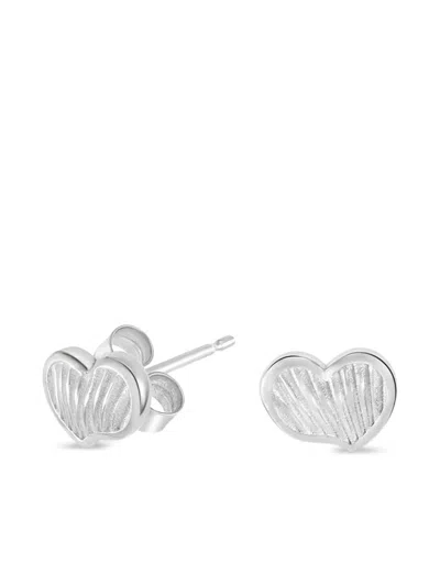 Dower & Hall Humbug Heart Studs Ribbed Earrings In Metallic