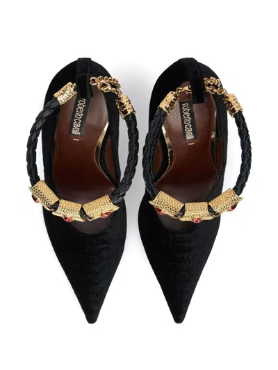 Roberto Cavalli Braided Strap Pumps In Black