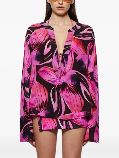 Louisa Ballou Floral-print Long-sleeve Blouse In Multi