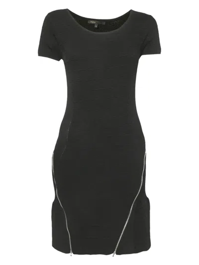 Pre-owned Maje Zip-detail Mini Dress In Black