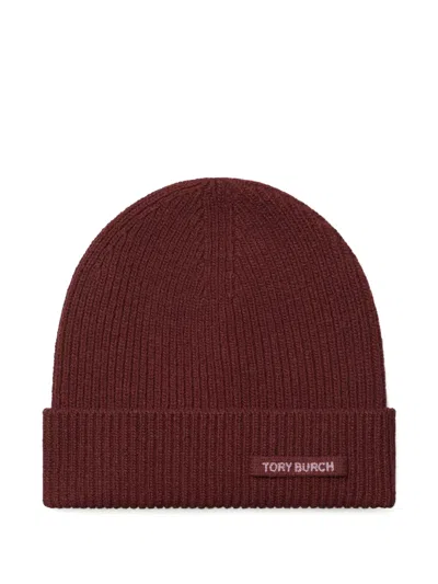 Tory Burch Ribbed Knit Hat In Burgundy