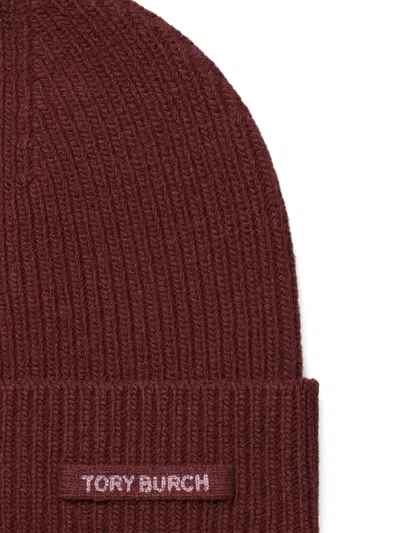 Tory Burch Ribbed Knit Hat In Burgundy