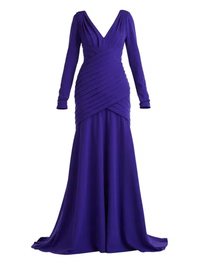 Tadashi Shoji Long-sleeve Pleated Maxi Dress In Purple