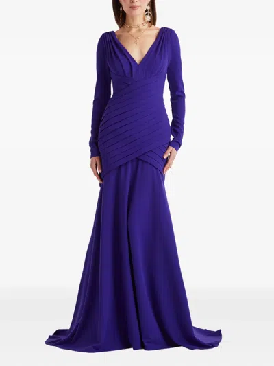 Tadashi Shoji Long-sleeve Pleated Maxi Dress In Purple