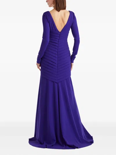 Tadashi Shoji Long-sleeve Pleated Maxi Dress In Purple