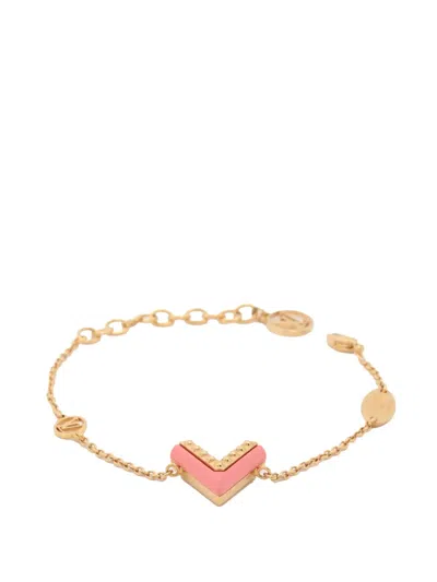 Pre-owned Louis Vuitton 2018 Gold Plated Resin Studded Essential V Bracelet Costume Bracelet