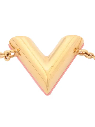 Pre-owned Louis Vuitton 2018 Gold Plated Resin Studded Essential V Bracelet Costume Bracelet