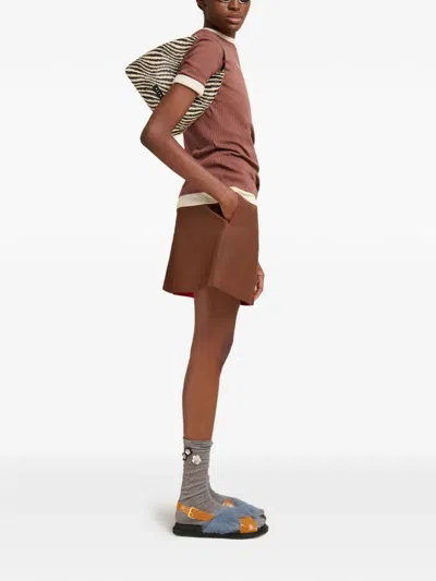 Marni Ribbed Embroidered Logo T-shirt In Brown