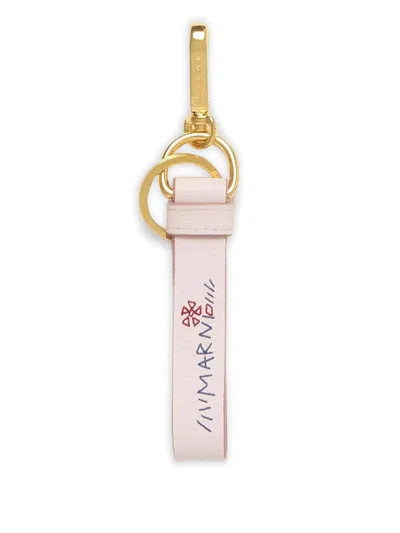 Marni Flower-embroidery Charm Keyring In Pink