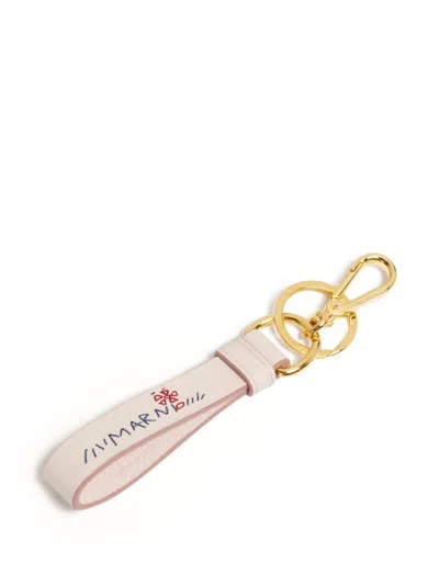 Marni Flower-embroidery Charm Keyring In Pink