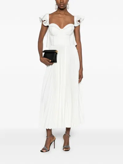 Parlor Ruffled Pleated Midi Dress In White