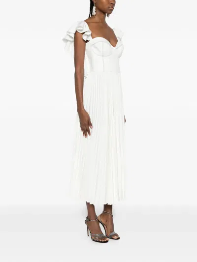 Parlor Ruffled Pleated Midi Dress In White