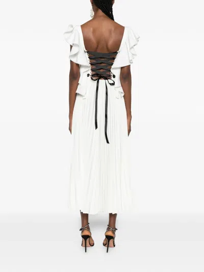 Parlor Ruffled Pleated Midi Dress In White