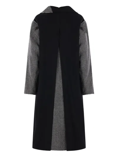 Yohji Yamamoto Herringbone Buttoned Coat In Black