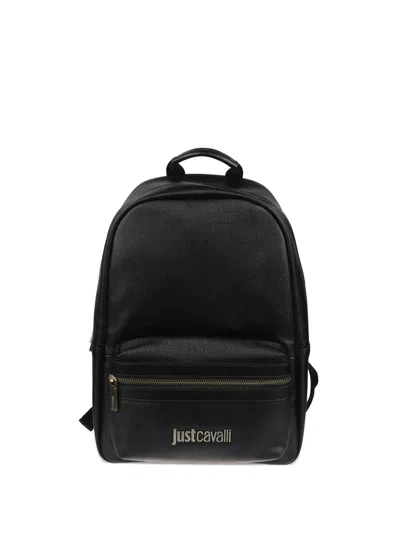 Just Cavalli Logo Backpack Featuring Metal Lettering In Black