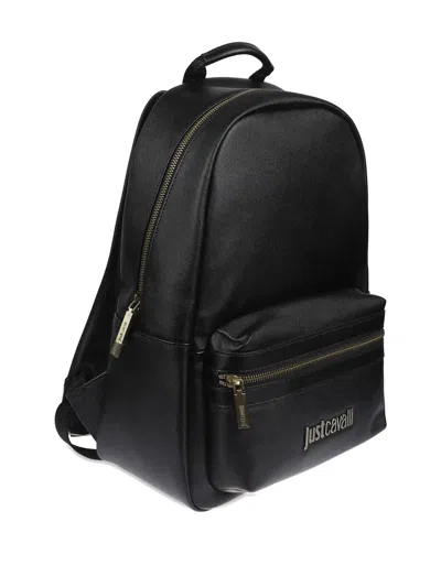 Just Cavalli Logo Backpack Featuring Metal Lettering In Black