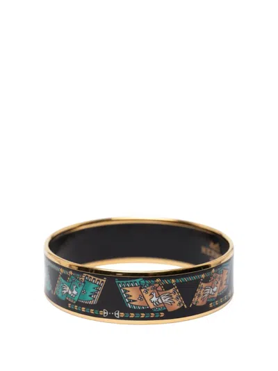 Pre-owned Hermes 2000-2025 Wide Printed Enamel Bangle 65 Costume Bracelet In Black