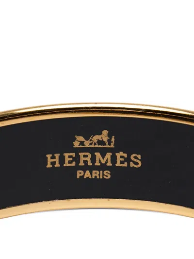 Pre-owned Hermes 2000-2025 Wide Printed Enamel Bangle 65 Costume Bracelet In Black