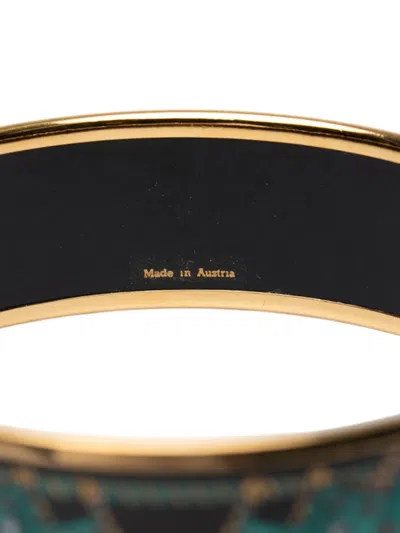 Pre-owned Hermes 2000-2025 Wide Printed Enamel Bangle 65 Costume Bracelet In Black