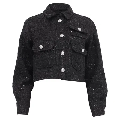 Maje Cenatelli Sequinned Tweed Jacket In Black Polyester In Black