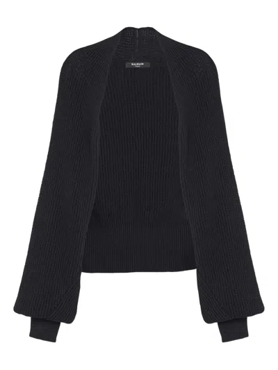 Balmain Ribbed Cardigan In Blue