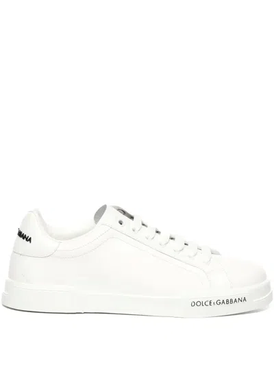 Dolce & Gabbana Portofino Sneakers In Nappa Calfskin In White