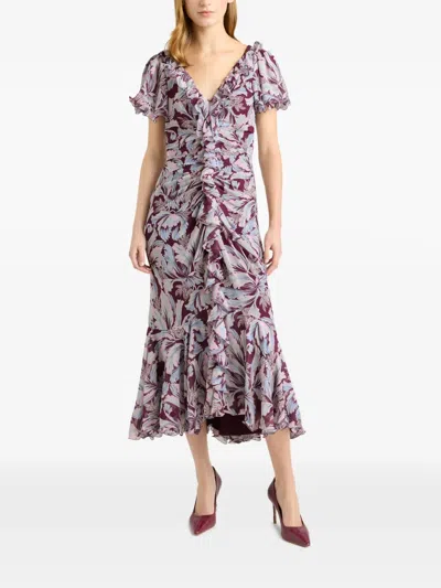 Cinq À Sept Clio Multi-tulip Ruffled Midi Dress In Brown