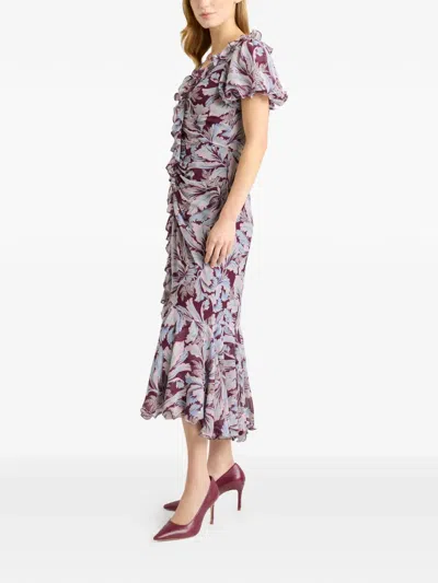 Cinq À Sept Clio Multi-tulip Ruffled Midi Dress In Brown