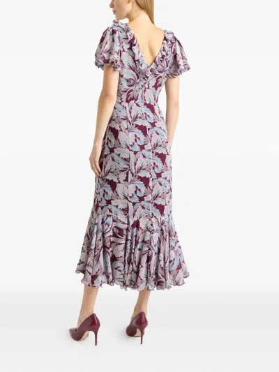 Cinq À Sept Clio Multi-tulip Ruffled Midi Dress In Brown