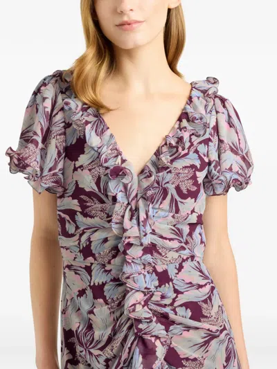 Cinq À Sept Clio Multi-tulip Ruffled Midi Dress In Brown