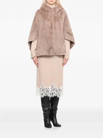 Betta Corradi Faux-fur Hooded Three-quarter Sleeve Jacket In Brown