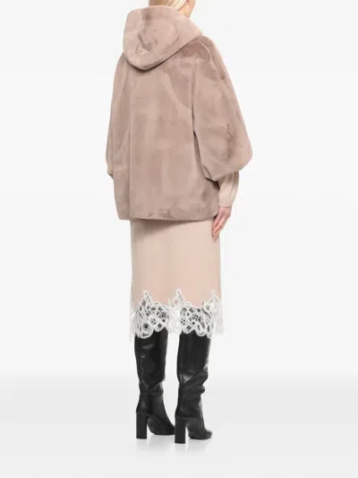 Betta Corradi Faux-fur Hooded Three-quarter Sleeve Jacket In Brown