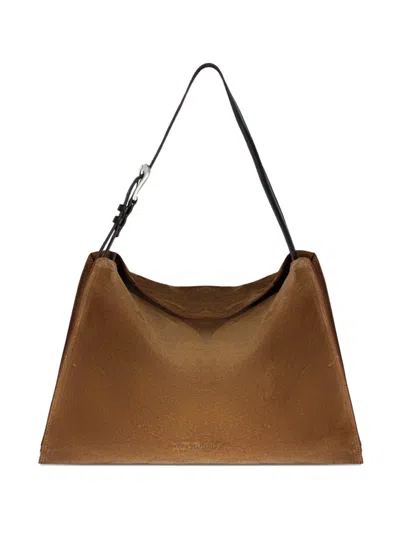 Orciani Trinity Peach Suede Medium Shoulder Bag In Brown