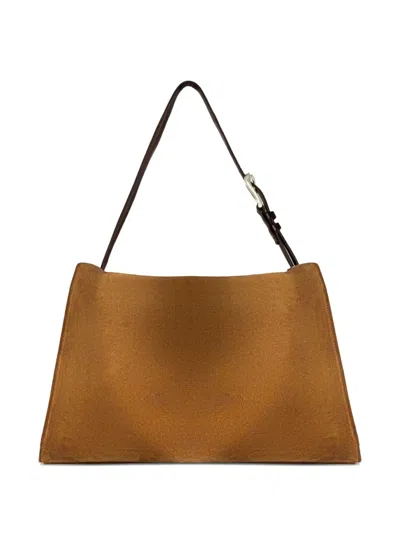 Orciani Trinity Peach Suede Medium Shoulder Bag In Brown