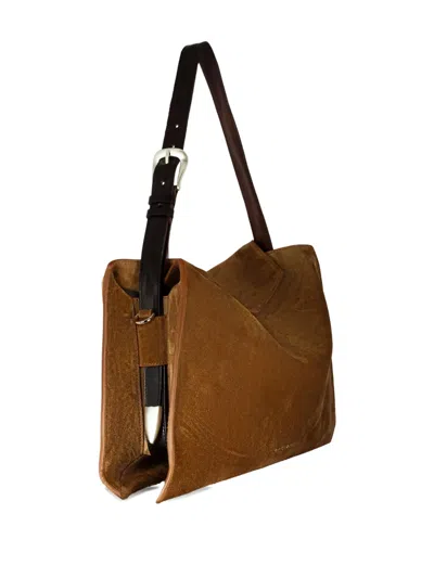 Orciani Trinity Peach Suede Medium Shoulder Bag In Brown