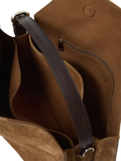 Orciani Trinity Peach Suede Medium Shoulder Bag In Brown