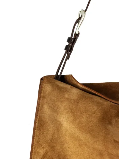 Orciani Trinity Peach Suede Medium Shoulder Bag In Brown