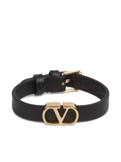 Valentino Garavani Vlogo Signature Leather Bracelet Jewelry Black