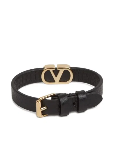 Valentino Garavani Vlogo Signature Leather Bracelet Jewelry Black