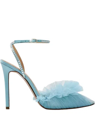 Andrea Wazen 120mm Franca Tulle Ankle-strap Pumps In Blue
